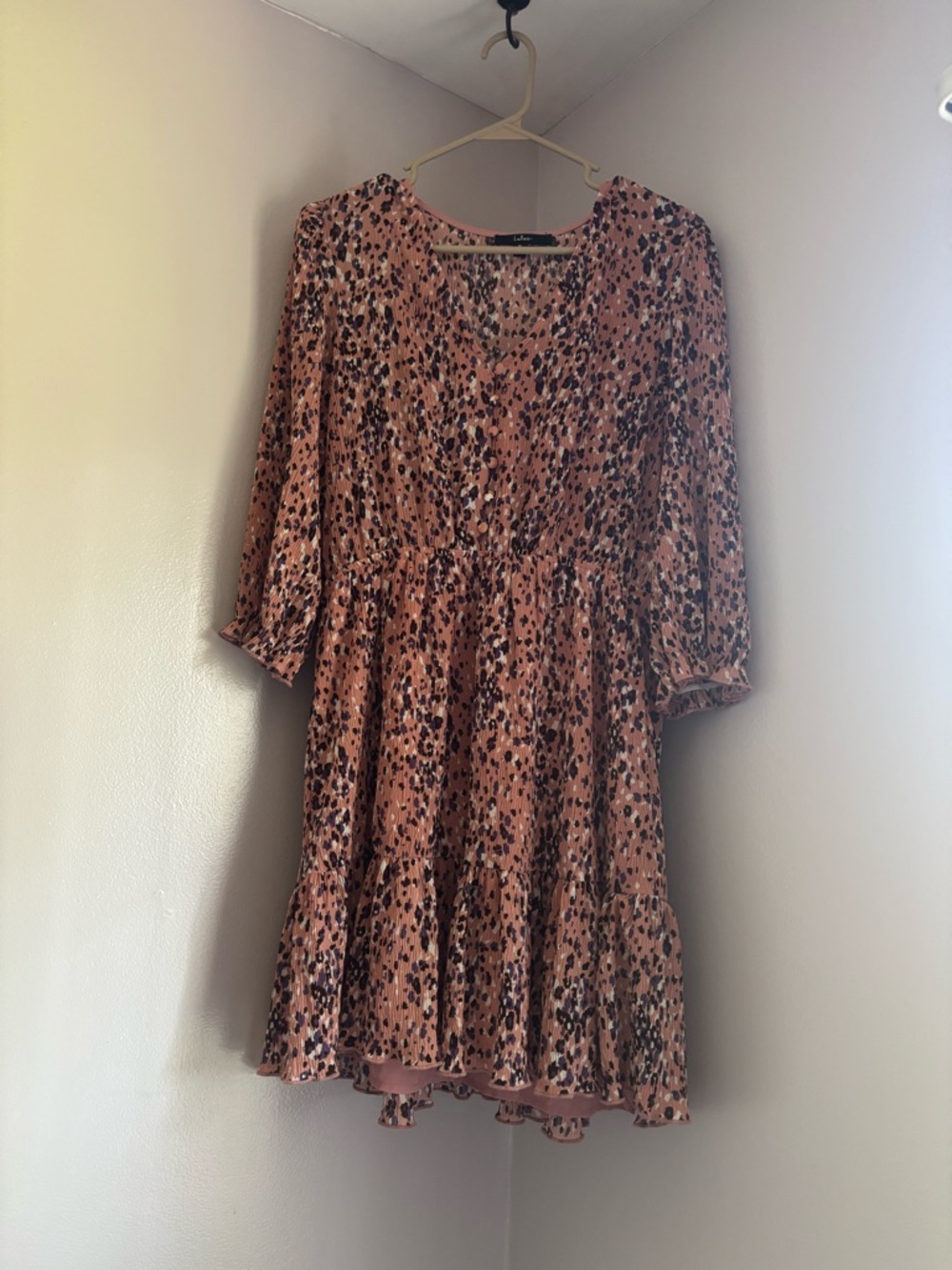 Lulu's Pink Speckled V-Neck Ruffle Mini Dress - Picture 4 of 4